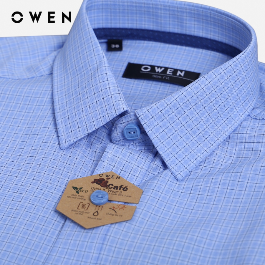 OWEN - Áo sơ mi dài tay Slim Fit màu Xanh chất liệu Cafe T-Cool - AS20963DT