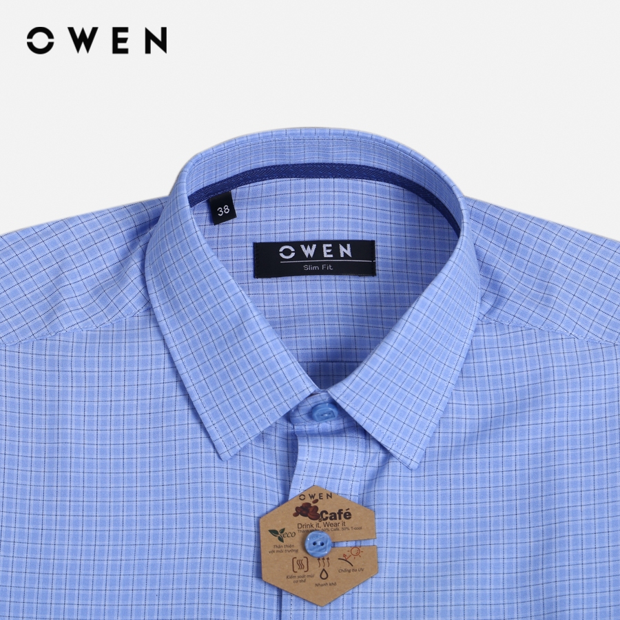 OWEN - Áo sơ mi dài tay Slim Fit màu Xanh chất liệu Cafe T-Cool - AS20963DT