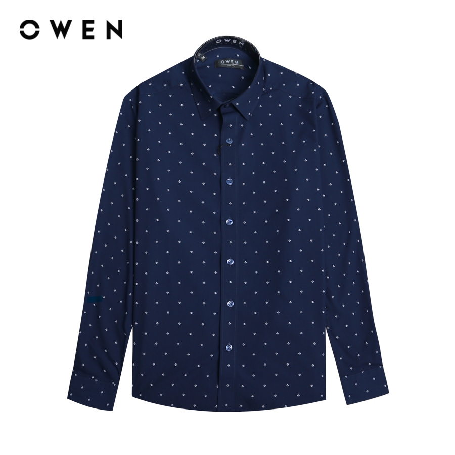 OWEN - Áo sơ mi dài tay Slim Fit màu Navy chất liệu Bamboo - AS22649D