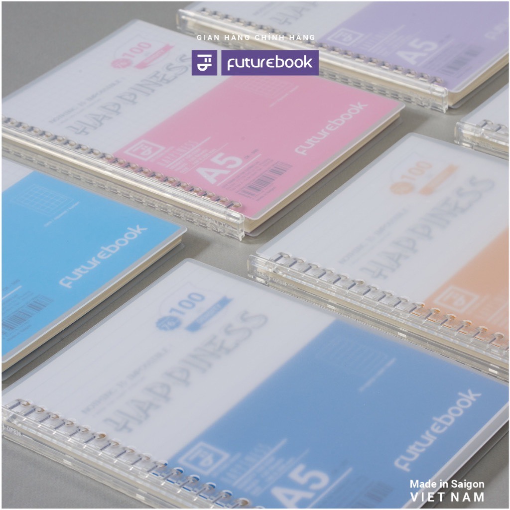 Sổ Còng Nhựa FUTUREBOOK size A5/ B5 8 chấu 26 chấu Caro/ Kẻ ngang 120 trang 100GSM - Happiness