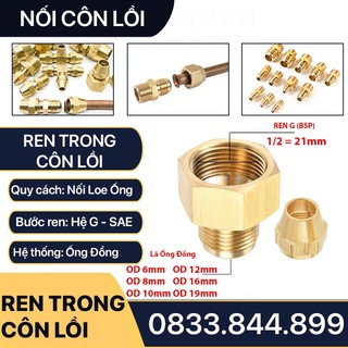 Bộ Nối Thẳng Ren Trong 1/2 (21) Côn Lồi Lắp Lã Ống Đồng NPT Phi 6 8 10 12 16 19mm (Brass Flare Fitting Female Connector