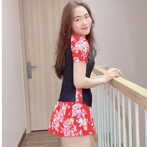 Đồ Bơi Nữ Bikini LANBISHOP Hai Mảnh Ngắn Tay Váy Xòe Hoạ Tiết Có Quần Trong Lanbi -013
