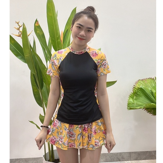 Đồ Bơi Nữ Bikini LANBISHOP Hai Mảnh Ngắn Tay Váy Xòe Hoạ Tiết Có Quần Trong Lanbi -013