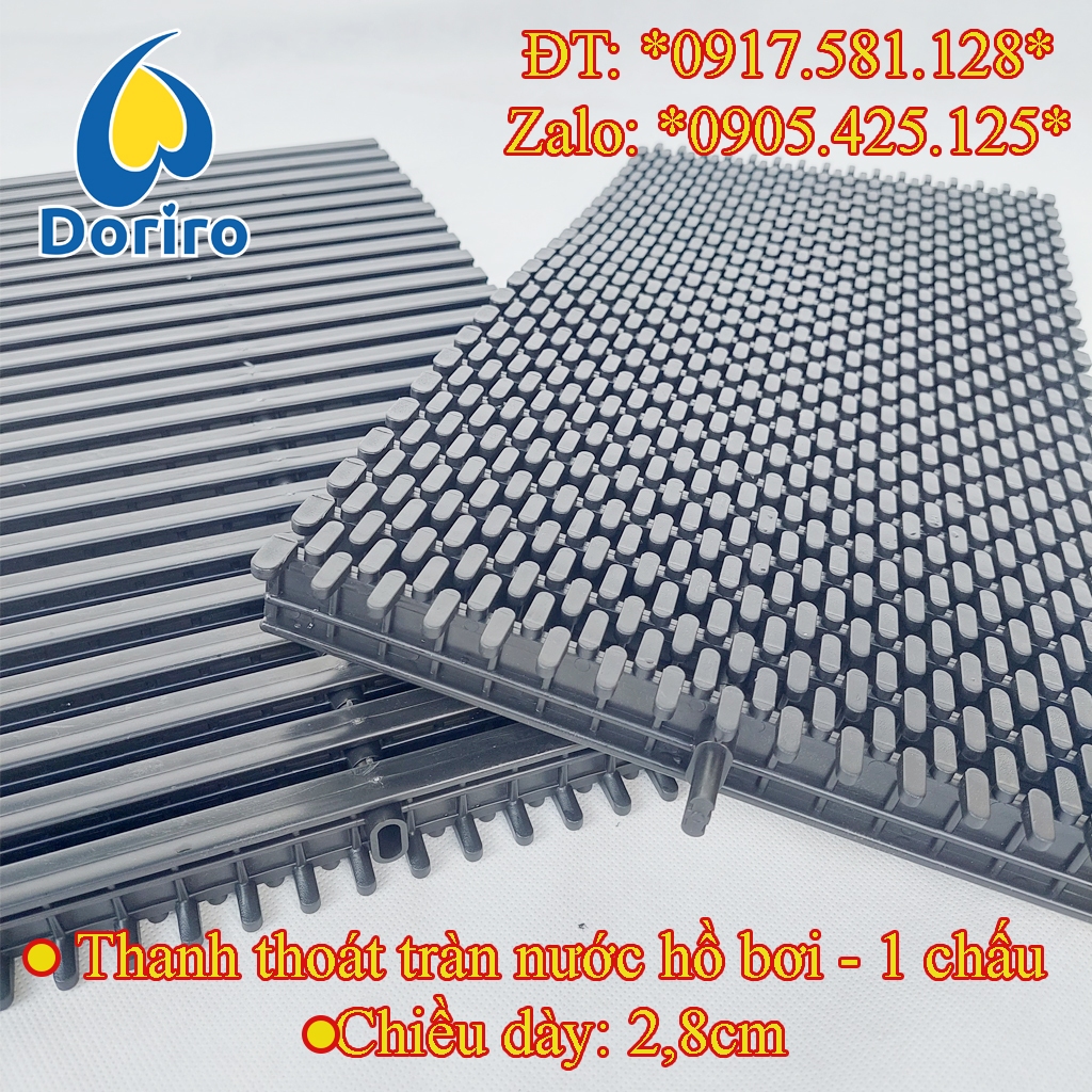 10 mét Thanh thoát nước tràn hồ bơi, nhựa ABS, chiều dày 2,8cm, loại 1 chấu – chiều rộng 20cm, 25cm và 30cm