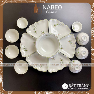 Bộ bát đĩa cúng gia tiên sen đài men kem, bộ hoa mặt trời thắp hương - gốm sứ bát tràng