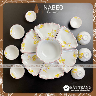 Bộ Bát Đĩa Gia Tiên Mai Vàng Vẽ Kĩ, Bộ Hoa Mặt Trời Thắp Hương, Đường Kính 45cm - Gốm Sứ Bát Tràng
