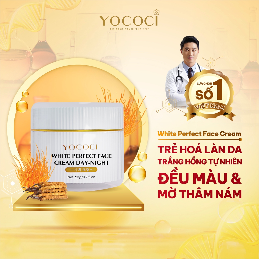 Kem dưỡng trắng da mặt cao cấp Yococi White Perfect Face Cream Day Night 20g