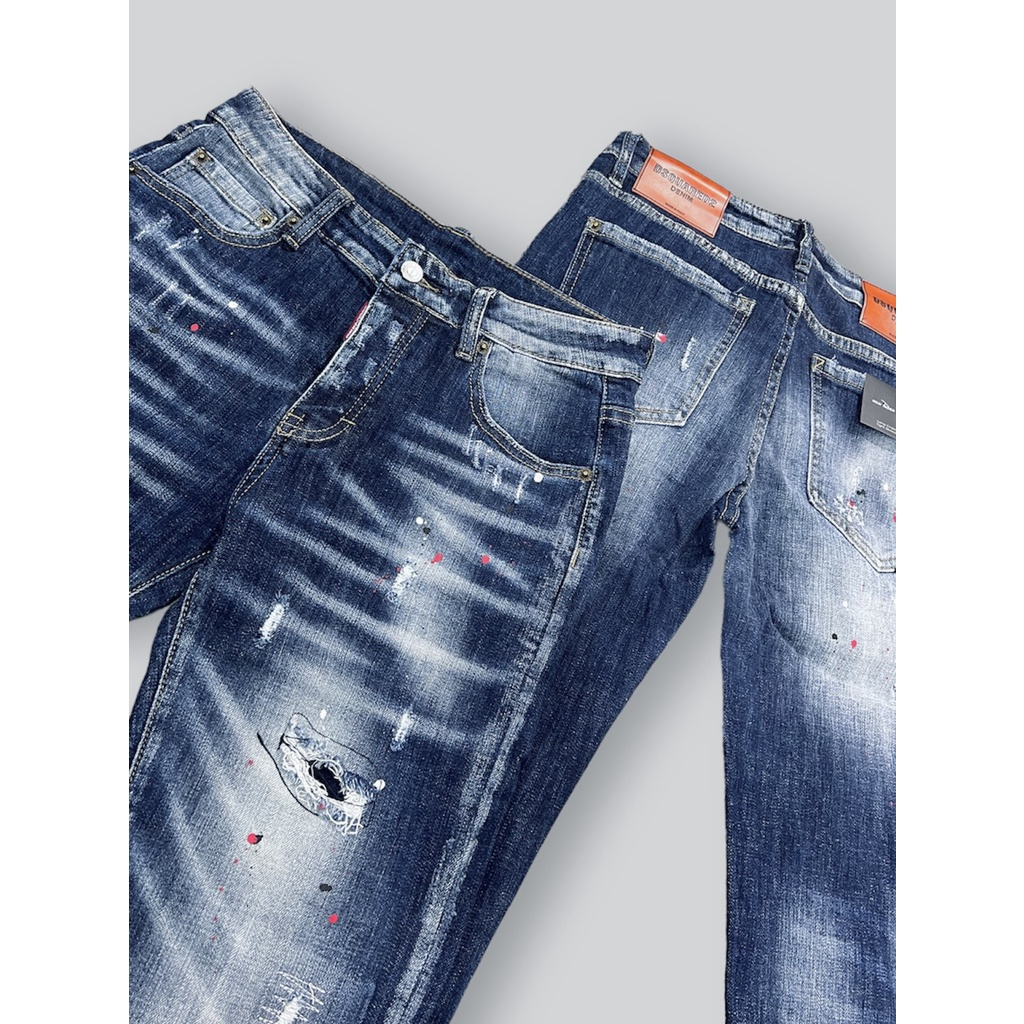 Quần Bò Nam DSQ Biker hàng ĐẸP mới cập bến, quần jean côn nam DSQ khóa cúc xanh đậm vảy sơn mài bạc hot MS 12