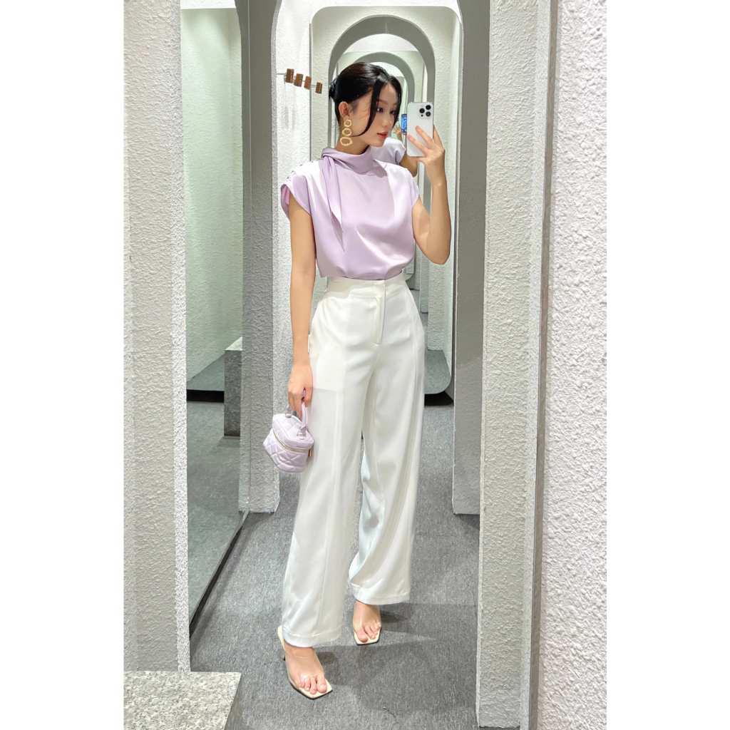 Áo tay liền cổ thắt nơ - Everluxe