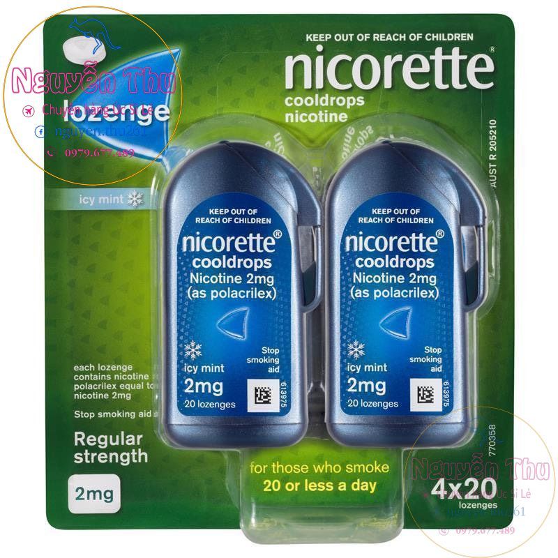 Kẹo ngậm cai thuốc lá hiệu quả cao Nicorette Lozenge 2mg, 4mg vị bạc hà, trái cây thơm mát 80 viên Úc