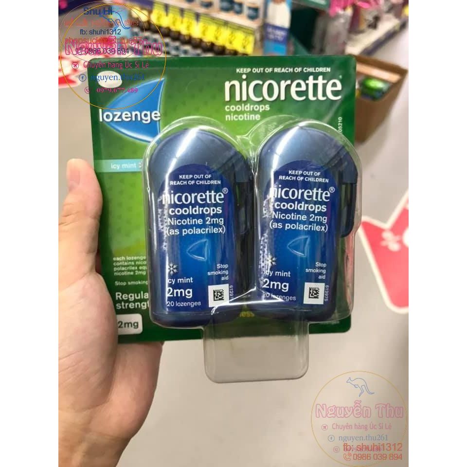 Kẹo ngậm cai thuốc lá hiệu quả cao Nicorette Lozenge 2mg, 4mg vị bạc hà, trái cây thơm mát 80 viên Úc
