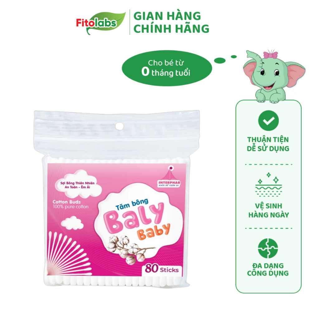 Tăm Bông Baly BaBy FitoLabs Dành Cho Trẻ Em Hộp 80 Que