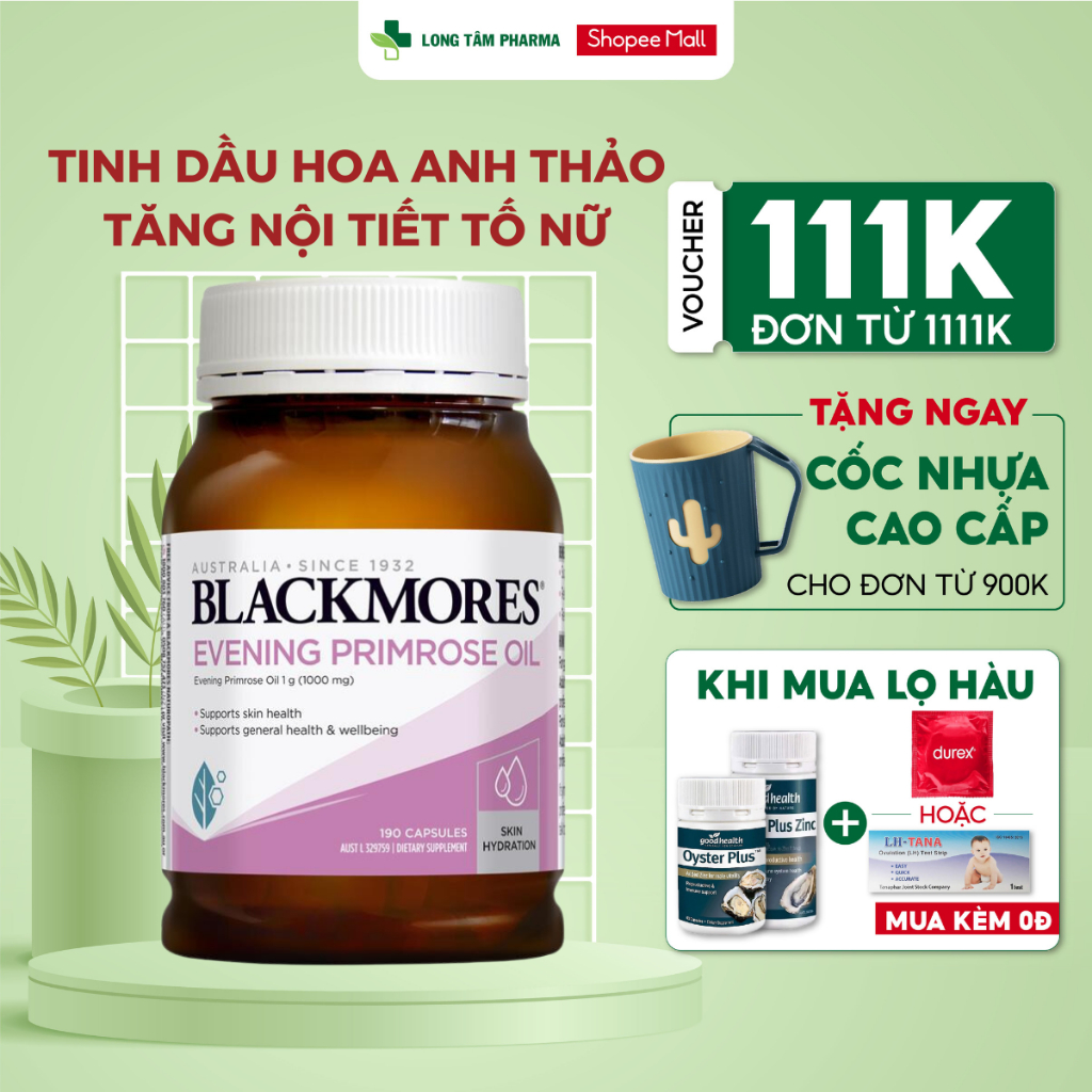 Tinh dầu hoa anh thảo điều hòa nội tiết, giúp đẹp da, tóc, móng Blackmores Evening primrose oil 125 viên