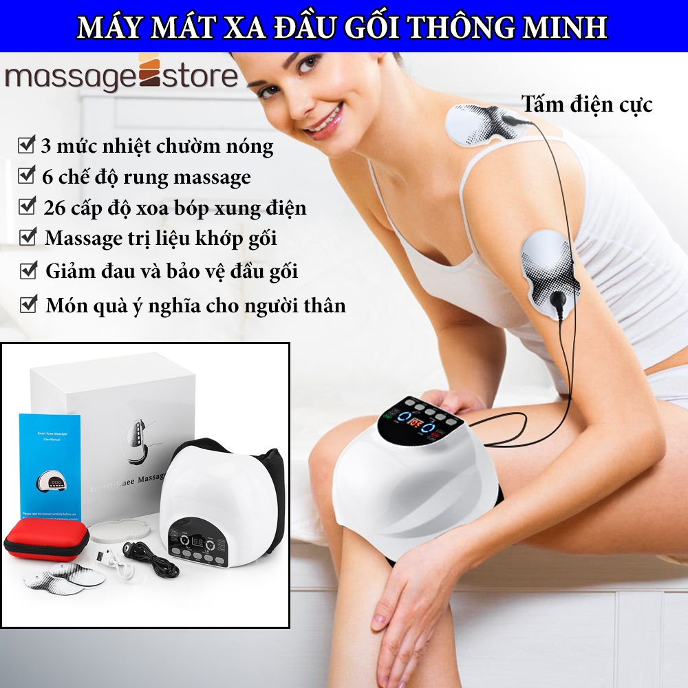 Máy mát xa đầu gối thông minh trị đau khớp gối tại nhà - Máy massage đầu gối cao cấp 3 mức nhiệt chườm nóng, xung điện