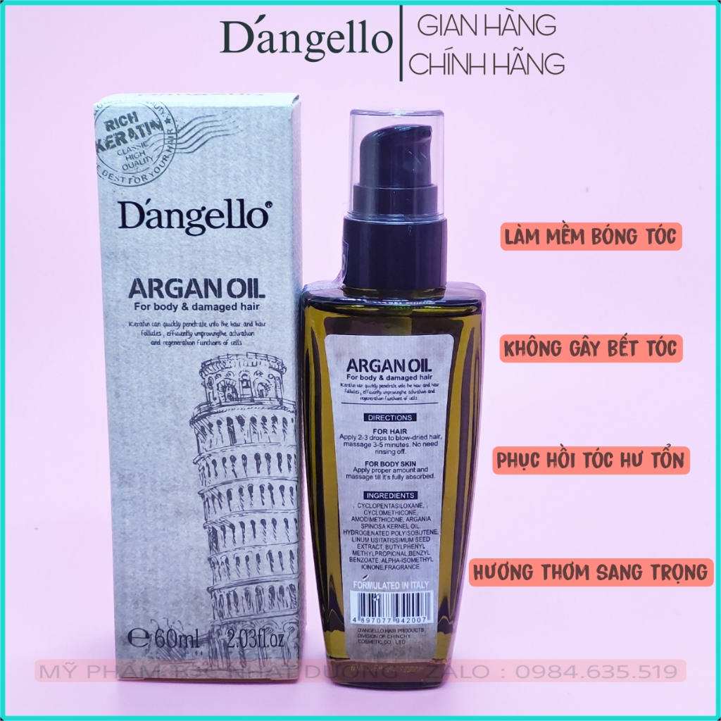 Tinh Dầu Dưỡng Tóc Dangello 60ML Chính Hãng | Siêu Thơm, Mềm Mượt Bóng Tóc Tức Thì, Cải Thiện Tóc Khô Sơ Hiệu Quả