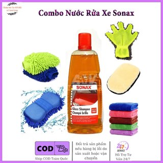 Combo nước rửa xe sonax gloss shampoo 1l kèm dụng cụ rửa xe