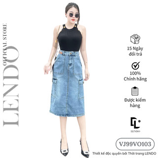 Chân Váy Jean Dáng Dài Túi Hộp Kèm Đai LENDO VJ99VO103