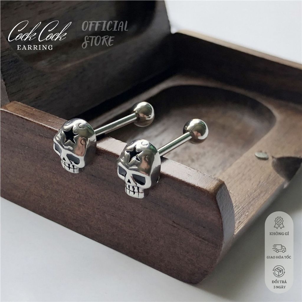 Khuyên tai xỏ lỗ skull thép titan không gỉ kiểu dáng unisex - CockCock