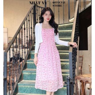 Đầm hoa 2 dây Nhật Vy xếp ly ngực cách điệu chất voan tơ nhẹ nhàng phù hợp đi chơi cafe sang chảnh - D2824