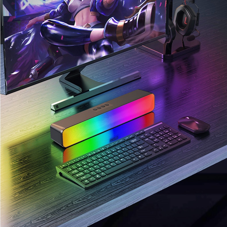 Loa Bluetooth Soundbar RGB, Có Khe Cắm Thẻ Nhớ, USB Dùng Cho Máy Tính, PC, Điện Thoại
