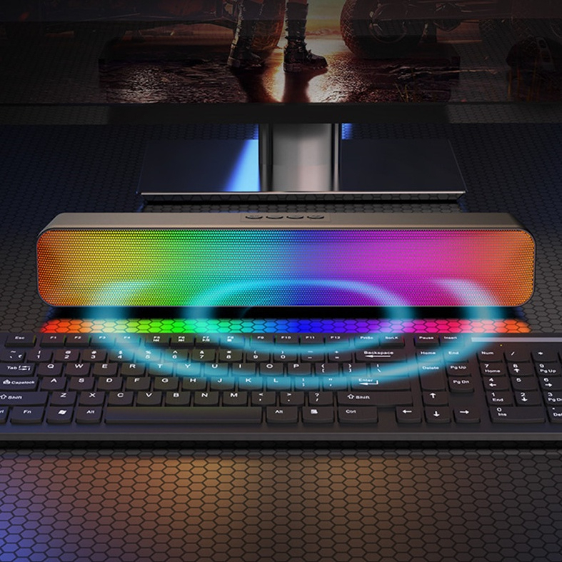 Loa Bluetooth Soundbar RGB, Có Khe Cắm Thẻ Nhớ, USB Dùng Cho Máy Tính, PC, Điện Thoại