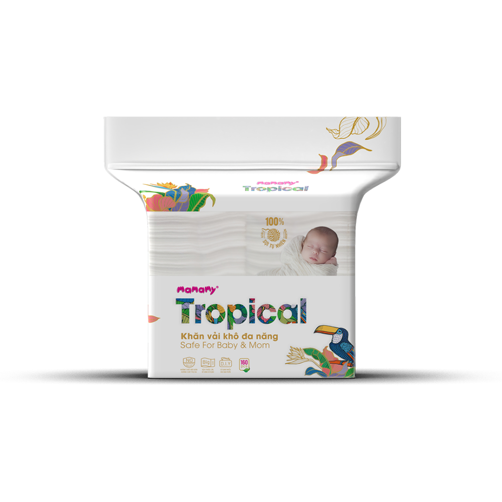 Khăn khô 100% sợi tự nhiên và rayon Mamamy Tropical 160 tờ