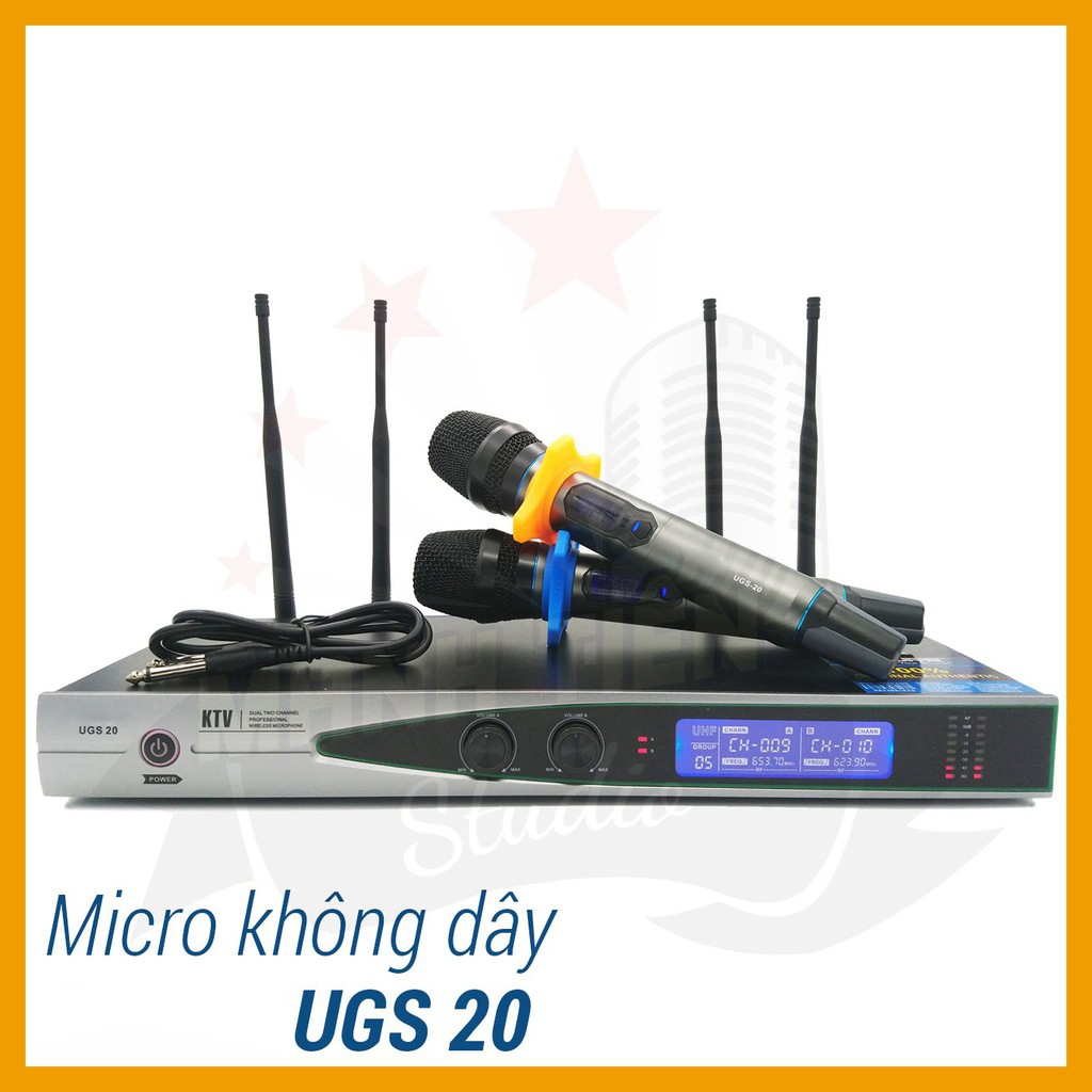 Micro karaoke không dây UGS20 - 4 râu sóng khỏe, hát nhẹ và chống hú tốt bắt sóng xa bảo hành vàng 12 tháng
