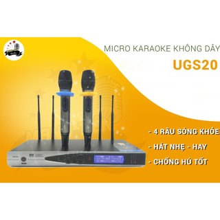 Micro karaoke không dây UGS20 - 4 râu sóng khỏe, hát nhẹ và chống hú tốt bắt sóng xa bảo hành vàng 12 tháng