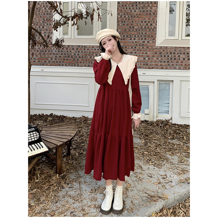 Váy bầu thiết kế nhún 3 tầng cổ bèo xinh xắn