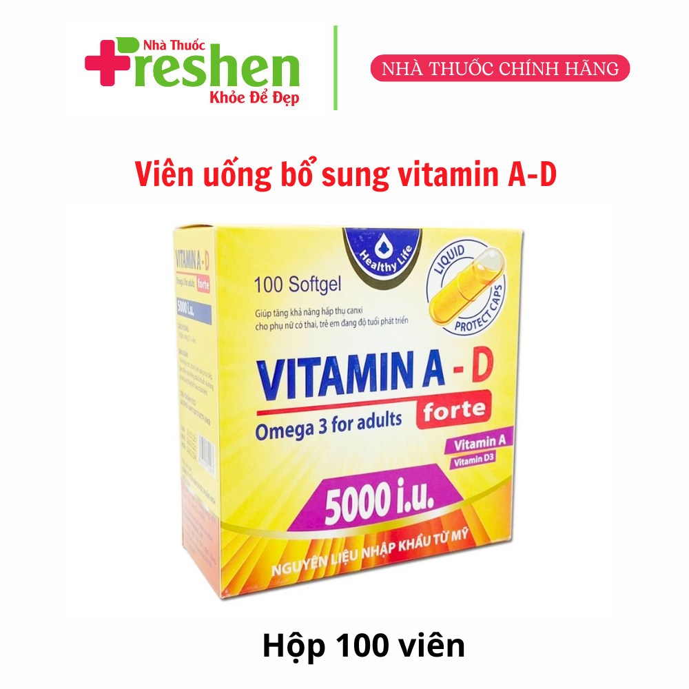 Viên Uống Vitamin A D, Omega 3 Tăng Sức Khỏe, Khỏe Mắt, Đẹp Da - Hộp 100 Viên