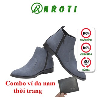 Giày Cao Cổ Nam AROTI Dáng Chealsea Boot Chất Đẹp Cao Cấp,Đế Khâu Siêu Bền, Tăng Chiều Cao 3cm CB521-Xám(V)