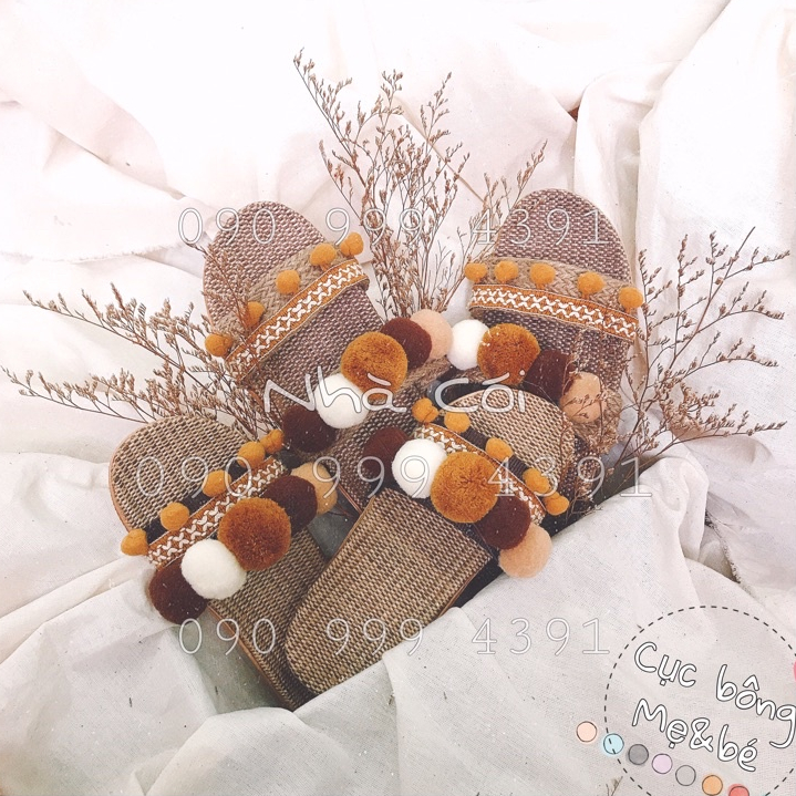 Dép cói Cục bông mẹ&bé thiết kế độc quyền, siêu nhẹ, siêu bền dễ phối đồ đi du lịch