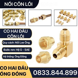 Bộ Nối Co Hai Đầu Côn Lồi Lắp Lã Ống Đồng NPT Phi 6 8 10mm (Brass Flare Fitting Elbow Connector NPT)