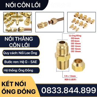 Bộ Nối Thẳng Ren Ngoài 1/4 (13mm) Côn Lồi Lã Ống Đồng NPT Phi 6 8 10mm (Brass Flare Fitting Male Connector NPT)