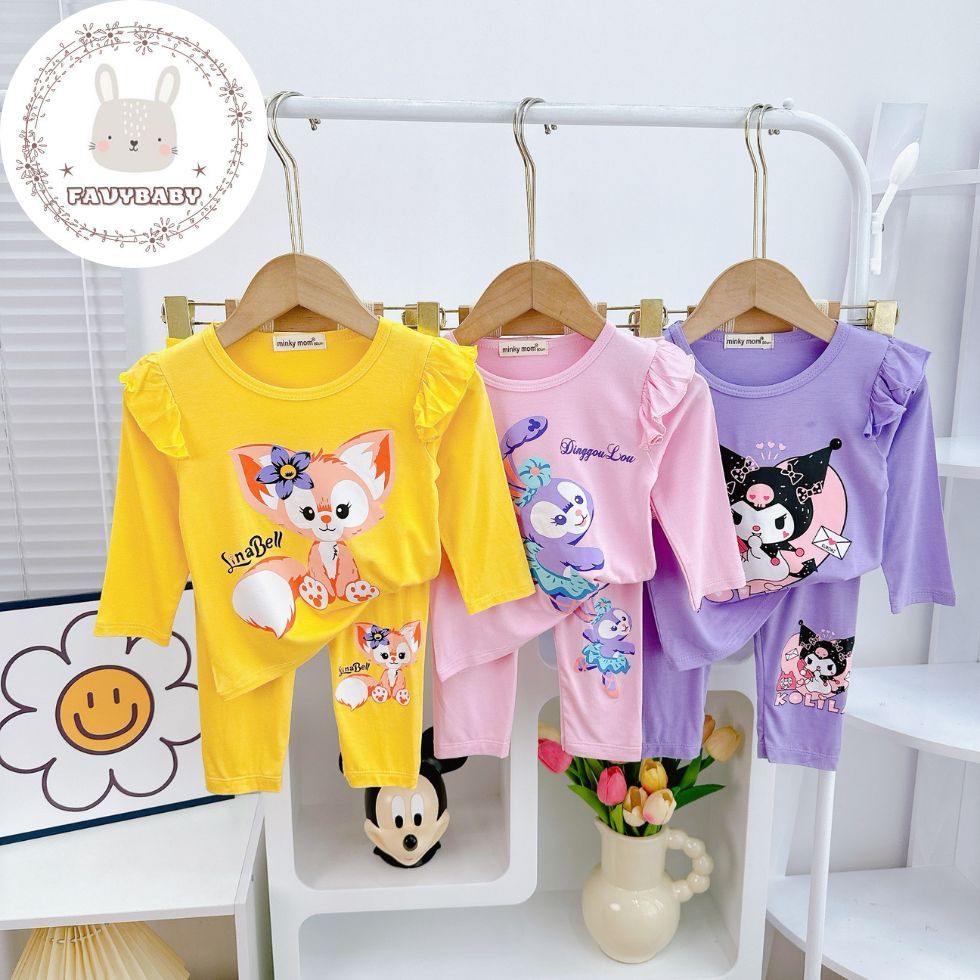 Bộ Dài Tay Thun Lạnh MINKY MOM Chính Hãng Tay Bèo Bé Gái Hình Koromi Gấu Dâu Mickey Bé 0 1 2 3 4 5 Tuổi - Favybaby