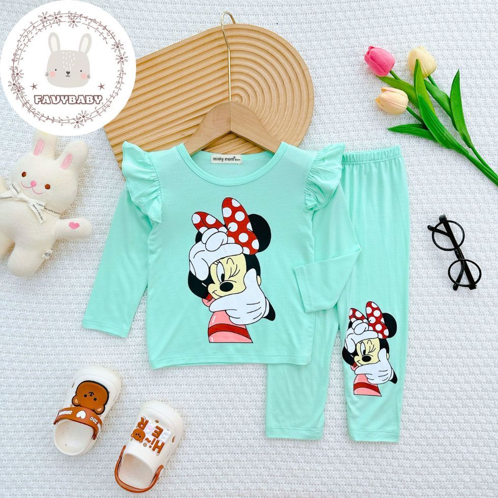 Bộ Dài Tay Thun Lạnh MINKY MOM Chính Hãng Tay Bèo Bé Gái Hình Koromi Gấu Dâu Mickey Bé 0 1 2 3 4 5 Tuổi - Favybaby