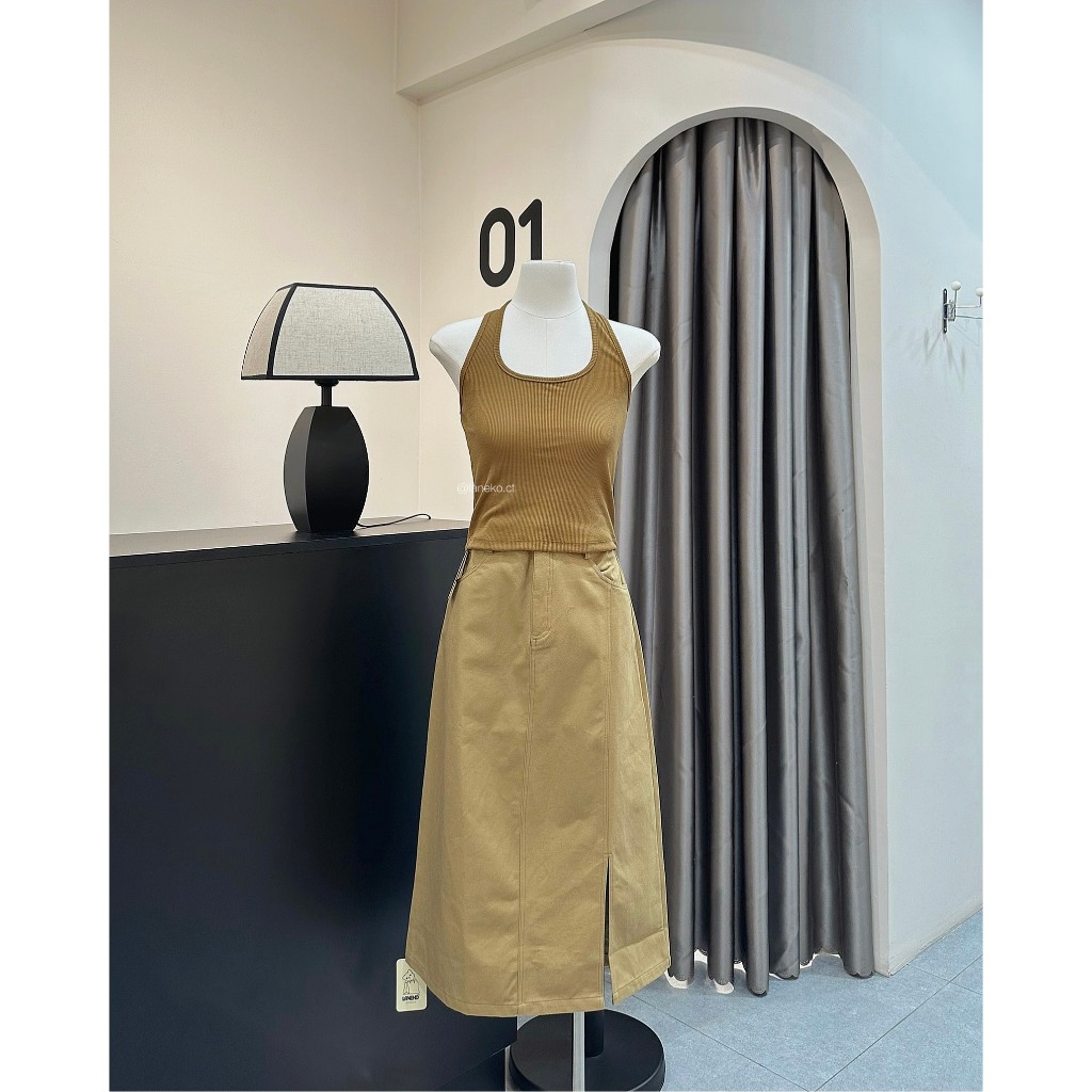 Set 3 món nâu váy crop choàng 1212 Laneko