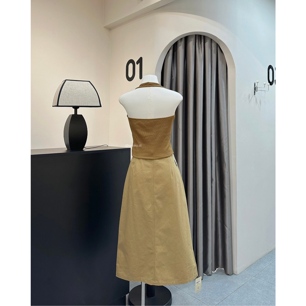 Set 3 món nâu váy crop choàng 1212 Laneko