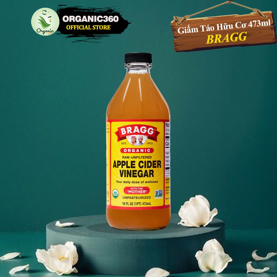 Giấm Táo Hữu Cơ Có Giấm Cái BRAGG Organic Apple Cider Vinegar With The Mother chai nhỏ 473ml