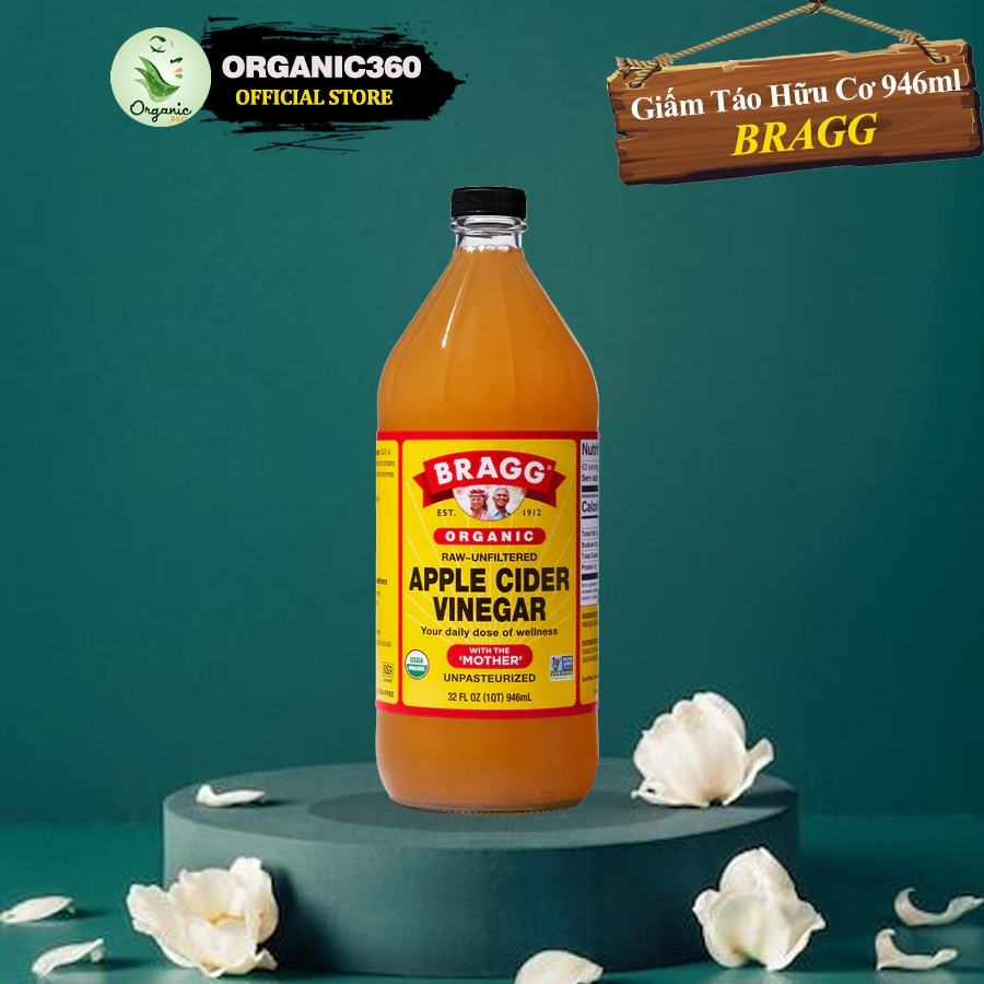 Giấm Táo Hữu Cơ Có Giấm Cái Organic Apple Cider Vinegar With The Mother chai lớn 946ml BRAGG