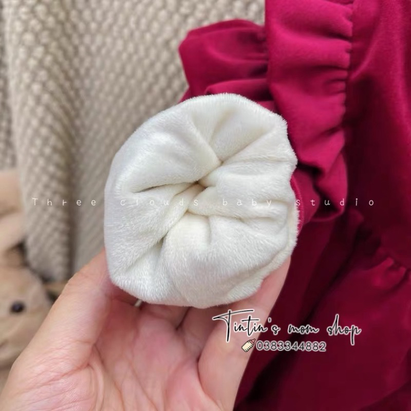 Set body đầy tháng/ thôi nôi nhung đỏ bèo ngực lót lông họa tiết ngôi sao cho bé gái 0-18M
