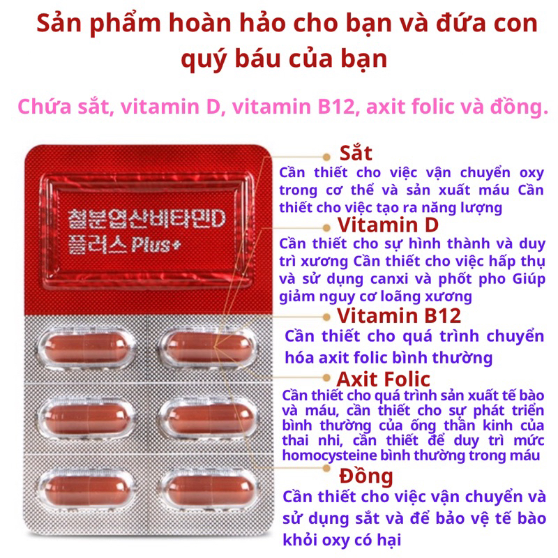 Viên uống bổ sung Sắt, Vitamin D, Axit Folic dành cho mẹ bầu CHONG KUN DANG Hàn Quốc hộp 60 viên
