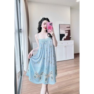 Váy ngủ 2 dây, đầm ngủ sexy phối ren ngực kèm nút bọc