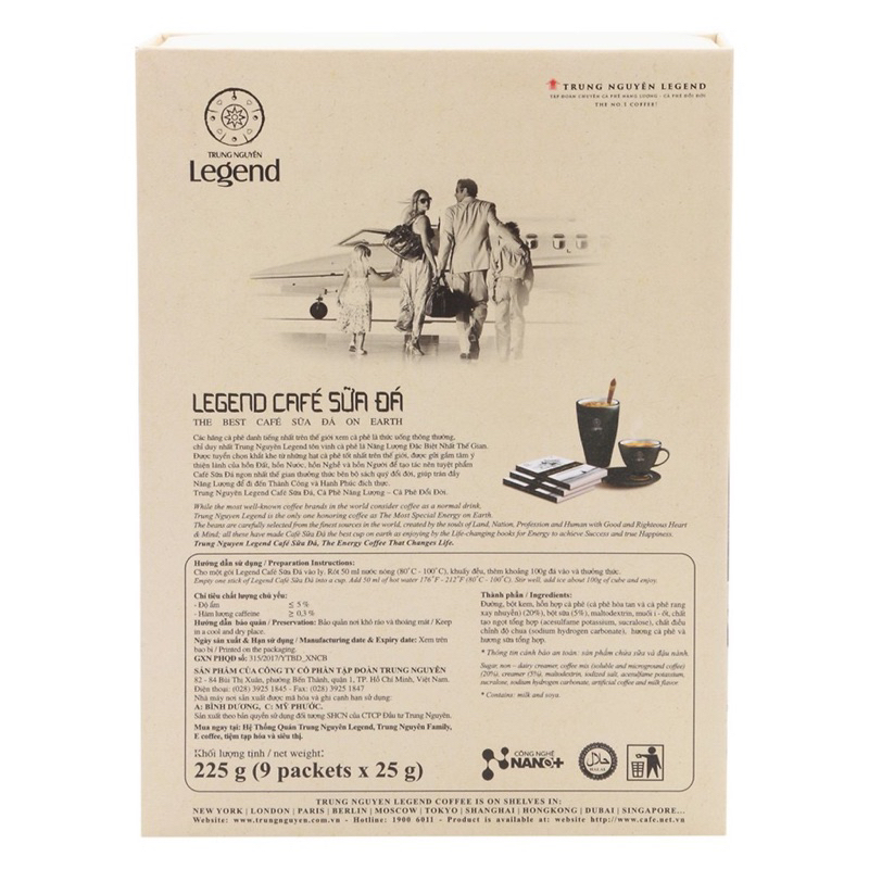 Cà phê hòa tan Cà Phê Sữa Đá - Trung Nguyên Legend - Hộp 9 gói x 25gr