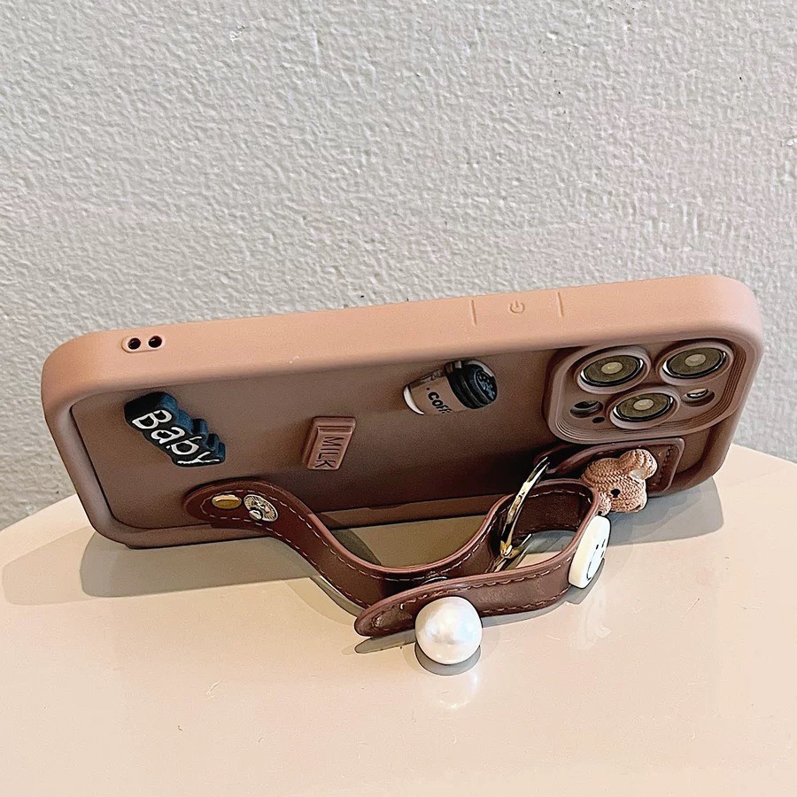 Ốp lưng điện thoại i phone kèmđai đeo tay gắn charm 7 8plusx xsmax 11 11promax 12 promax 13promax 14promax 15promax - H6