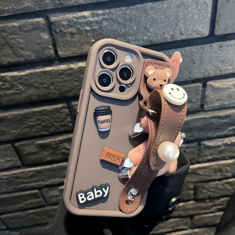 Ốp lưng điện thoại i phone kèmđai đeo tay gắn charm 7 8plusx xsmax 11 11promax 12 promax 13promax 14promax 15promax - H6