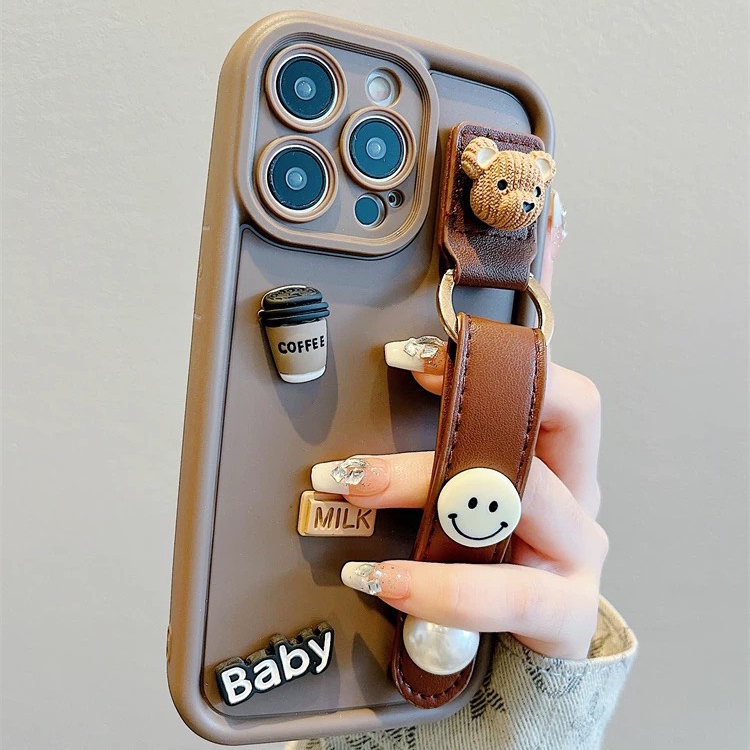 Ốp lưng điện thoại i phone kèmđai đeo tay gắn charm 7 8plusx xsmax 11 11promax 12 promax 13promax 14promax 15promax - H6
