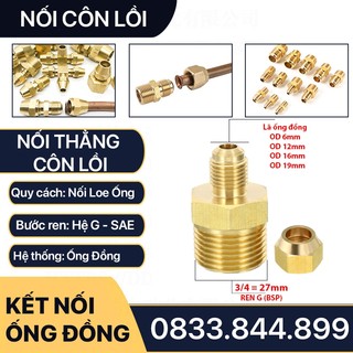 Bộ Nối Thẳng Ren Ngoài 3/4 (27) Côn Lồi Lã Ống Đồng NPT Phi 6 12 16 19mm (Brass Flare Fitting Male Connector NPT)