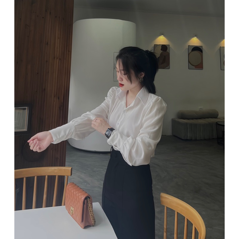 Áo sơmi tay bồng chất lụa mango by Sươngg Store