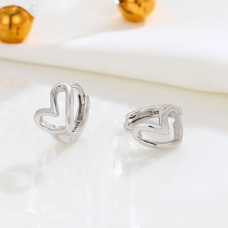 Khuyên tai bạc nữ TWINKLE TIME tròn trơn hình tim chéo cá tính TT239